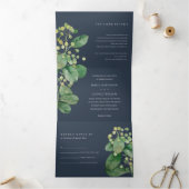 NAVY LEAFY FOLIAGE GREENERY WATERVERF WEDDING DRIELUIK UITNODIGING (Binnen)