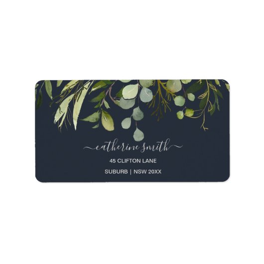 NAVY LEAFY GREEN FOLIAGE WATERVERF ADRES ETIKET (Voorkant)
