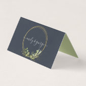 NAVY LEAFY GREEN GOLD FOLIAGE WEDDING PLACE CARD KAART (Achterkant)