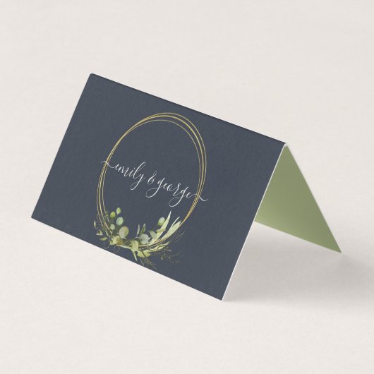 NAVY LEAFY GREEN GOLD FOLIAGE WEDDING PLACE CARD KAART (Achterkant)