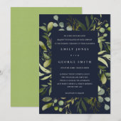 NAVY LEAFY LIJST GREEN FOLIAGE WATERVERF WEDDING KAART (Voorkant / Achterkant)