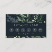 Navy Leafy Tropical Foliage Fern 6 Punch Loyalty Visitekaartje (Voorkant)