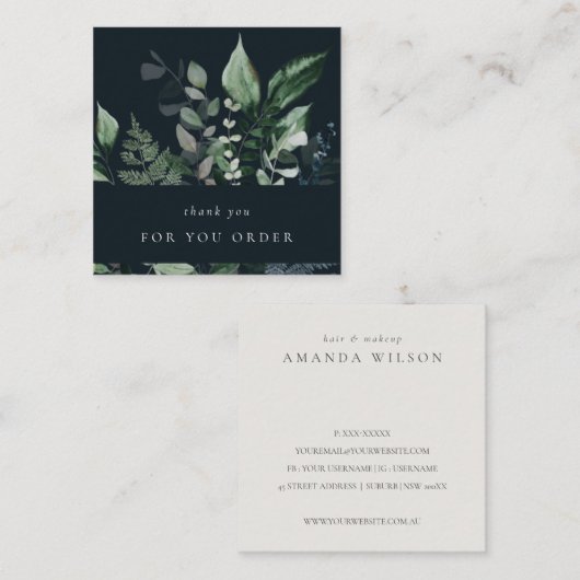 Navy Leafy Tropical Foliage Fern Vierkante Visitekaartje (Voorkant / Achterkant)