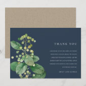 NAVY LEAVES FOLIAGE GREENERY WATERCOLOR WEDDING BEDANKKAART (Voorkant / Achterkant)