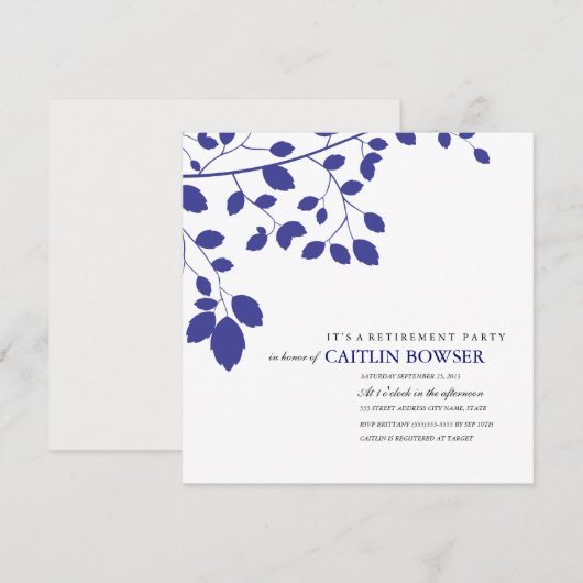 Navy Leaves Retirement Party Invite Kaart (Voorkant / Achterkant)