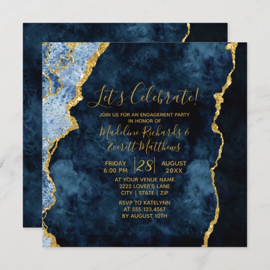 Navy Let's Celebrate Engagement Party Invitation Kaart (Voorkant / Achterkant)