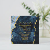 Navy Let's Celebrate Engagement Party Invitation Kaart (Staand voorkant)