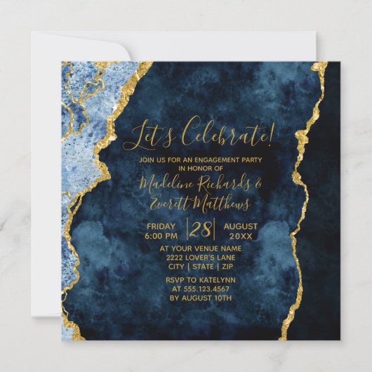 Navy Let's Celebrate Engagement Party Invitation Kaart (Voorkant)