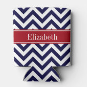 Navy Lg Chevron Cranberry Quatrefoil Name Monogram Blikjeskoeler (Achterkant)