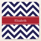 Navy Lg Chevron Cranberry Quatrefoil Name Monogram Kartonnen Onderzetters (Voorkant)