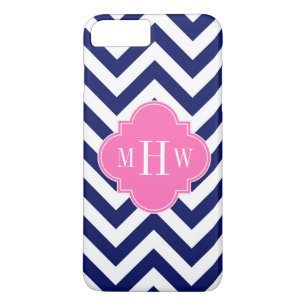 Navy Lg Chevron Hot Pink #2 Quatrefoil 3 Monogram Case-Mate iPhone Case