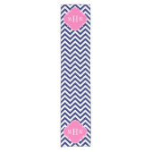Navy Lg Chevron Hot Pink #2 Quatrefoil 3 Monogram Korte Tafelloper (Voorkant)