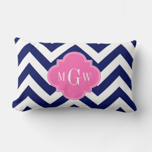 Navy Lg Chevron Hot Pink #2 Quatrefoil 3 Monogram Kussen