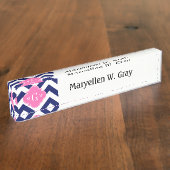 Navy Lg Chevron Hot Pink #2 Quatrefoil 3 Monogram Naambordje (Zijkant)