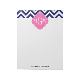 Navy Lg Chevron Hot Pink #2 Quatrefoil 3 Monogram Notitieblok