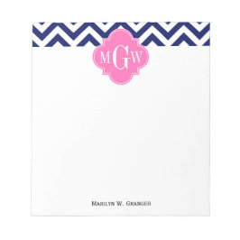 Navy Lg Chevron Hot Pink #2 Quatrefoil 3 Monogram Notitieblok