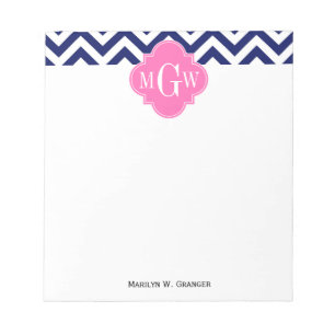 Navy Lg Chevron Hot Pink #2 Quatrefoil 3 Monogram Notitieblok