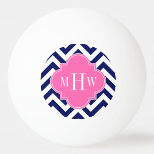 Navy Lg Chevron Hot Pink #2 Quatrefoil 3 Monogram Pingpongbal