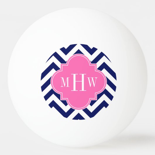 Navy Lg Chevron Hot Pink #2 Quatrefoil 3 Monogram Pingpongbal (Voorkant)
