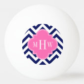 Navy Lg Chevron Hot Pink #2 Quatrefoil 3 Monogram Pingpongbal (Achterkant)
