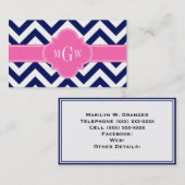 Navy Lg Chevron Hot Pink #2 Quatrefoil 3 Monogram Visitekaartje (Voorkant / Achterkant)