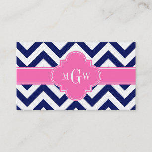 Navy Lg Chevron Hot Pink #2 Quatrefoil 3 Monogram Visitekaartje