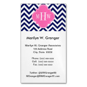 Navy Lg Chevron Hot Pink #2 Quatrefoil 3 Monogram Visitekaartje Magneet (Voorkant Verticaal)