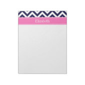 Navy Lg Chevron HotPink2 Quatrefoil Naam Monogram Notitieblok (Linkerzijde)