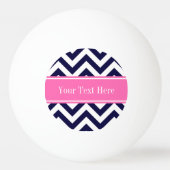 Navy Lg Chevron HotPink2 Quatrefoil Naam Monogram Pingpongbal (Achterkant)