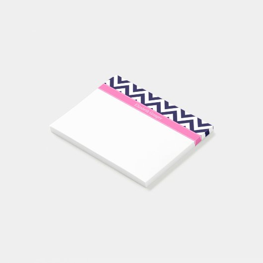 Navy Lg Chevron HotPink2 Quatrefoil Naam Monogram Post-it® Notes (Schuin)