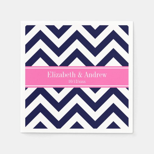 Navy Lg Chevron HotPink2 Quatrefoil Naam Monogram Servet (Voorkant)