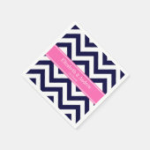 Navy Lg Chevron HotPink2 Quatrefoil Naam Monogram Servet (Hoek)