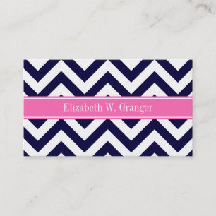 Navy Lg Chevron HotPink2 Quatrefoil Naam Monogram Visitekaartje