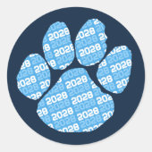 Navy & Licht Babyblauw Klas Jaar Pootafdruk Ronde Sticker (Voorkant)