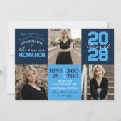 Navy & Lichtblauw 3 Foto Afstuderen Uitnodiging (Voorkant)