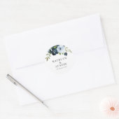 Navy & lichtblauw bloemenbruiloft ronde sticker (Envelop)