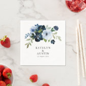 Navy & lichtblauw bloemenbruiloft servet (Insitu)