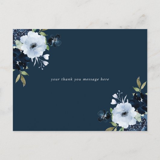 Navy & lichtblauw bloemendank u bruidsmeisje kaart (Achterkant)