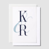 Navy & Lichtblauw Elegante Initialen & Ampersand Vellum Uitnodigingen (Offset)