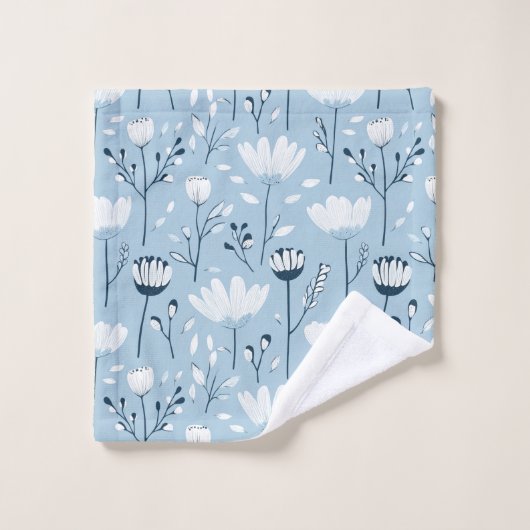 Navy Lichtblauw Wit Waterverf Bloemencadeau Bad Handdoek (Wasdoekje)