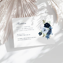 Navy & lichtblauwe bloemen bruiloft receptie kaart