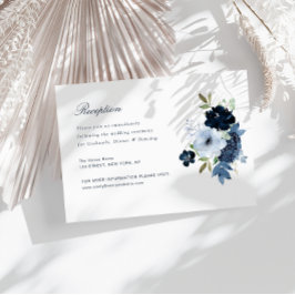 Navy & lichtblauwe bloemen bruiloft receptie kaart