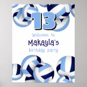 Navy lichtblauwe volleyballen Kids verjaardagsfees Poster (Voorkant)