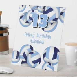 Navy lichtblauwe volleyballen Kids verjaardagsfees Reclamebord Met Voetstuk