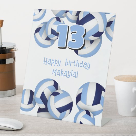 Navy lichtblauwe volleyballen Kids verjaardagsfees Reclamebord Met Voetstuk (Insitu)