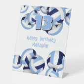 Navy lichtblauwe volleyballen Kids verjaardagsfees Reclamebord Met Voetstuk (Voorkant)