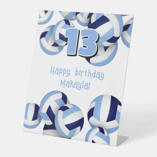 Navy lichtblauwe volleyballen Kids verjaardagsfees Reclamebord Met Voetstuk (Voorkant)