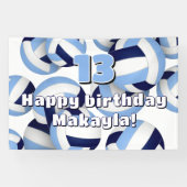 Navy lichtblauwe volleyballen Kids verjaardagsfees Spandoek (Horizontaal)