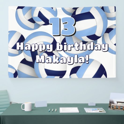 Navy lichtblauwe volleyballen Kids verjaardagsfees Spandoek (Beurs)