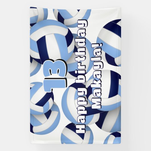 Navy lichtblauwe volleyballen Kids verjaardagsfees Spandoek (Verticaal)